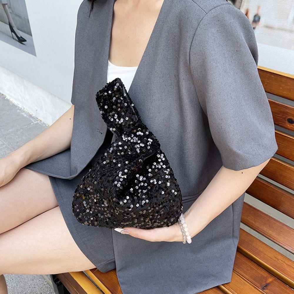 Blingbling Knot Handbag Paillette Portable Storage Bag Simple Sequin Evening Bag Girl
