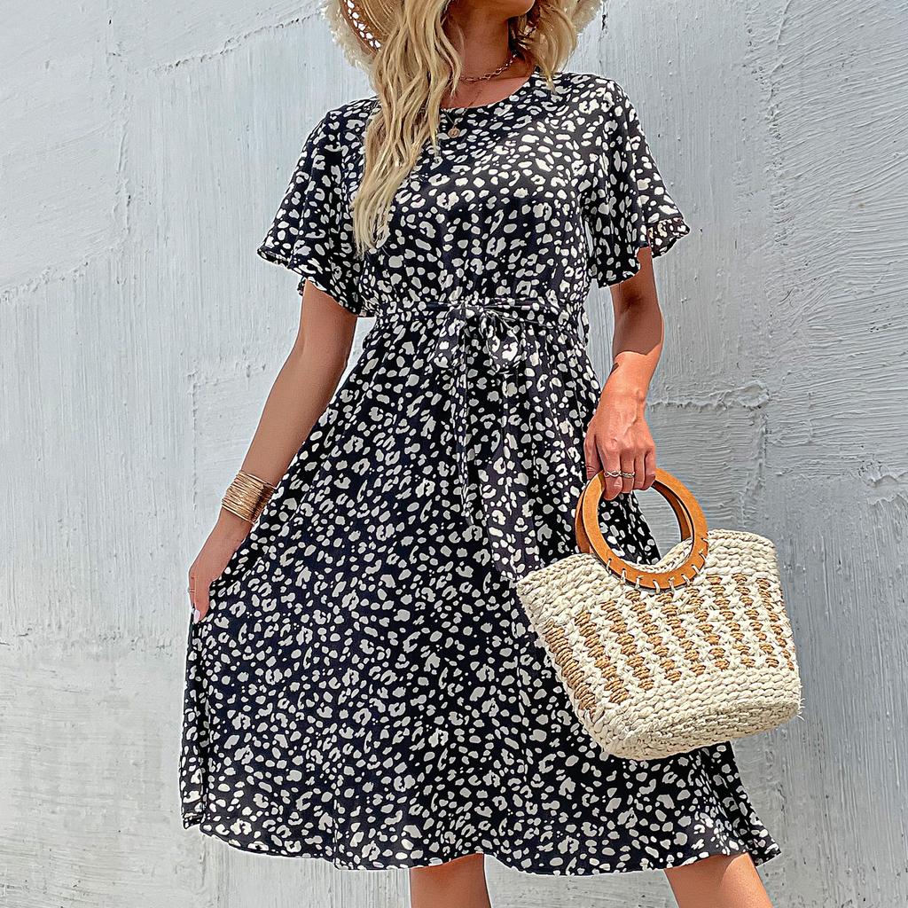 YYFS Women's Fashion Summer Spring Floral Print Short Sleeve O-Neck Casual Dresses