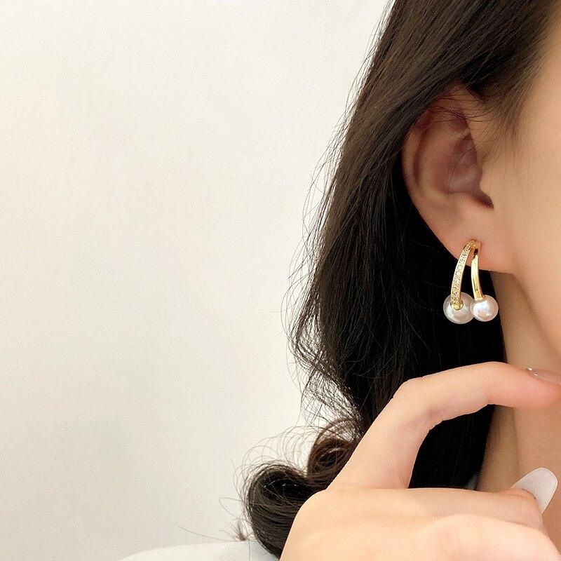 Модные изысканные 14-каратные настоящие позолоченные геометрические простые жемчужные серьги для женщин и девушек, ювелирные изделия из серебра 925 пробы с цирконием класса ААА