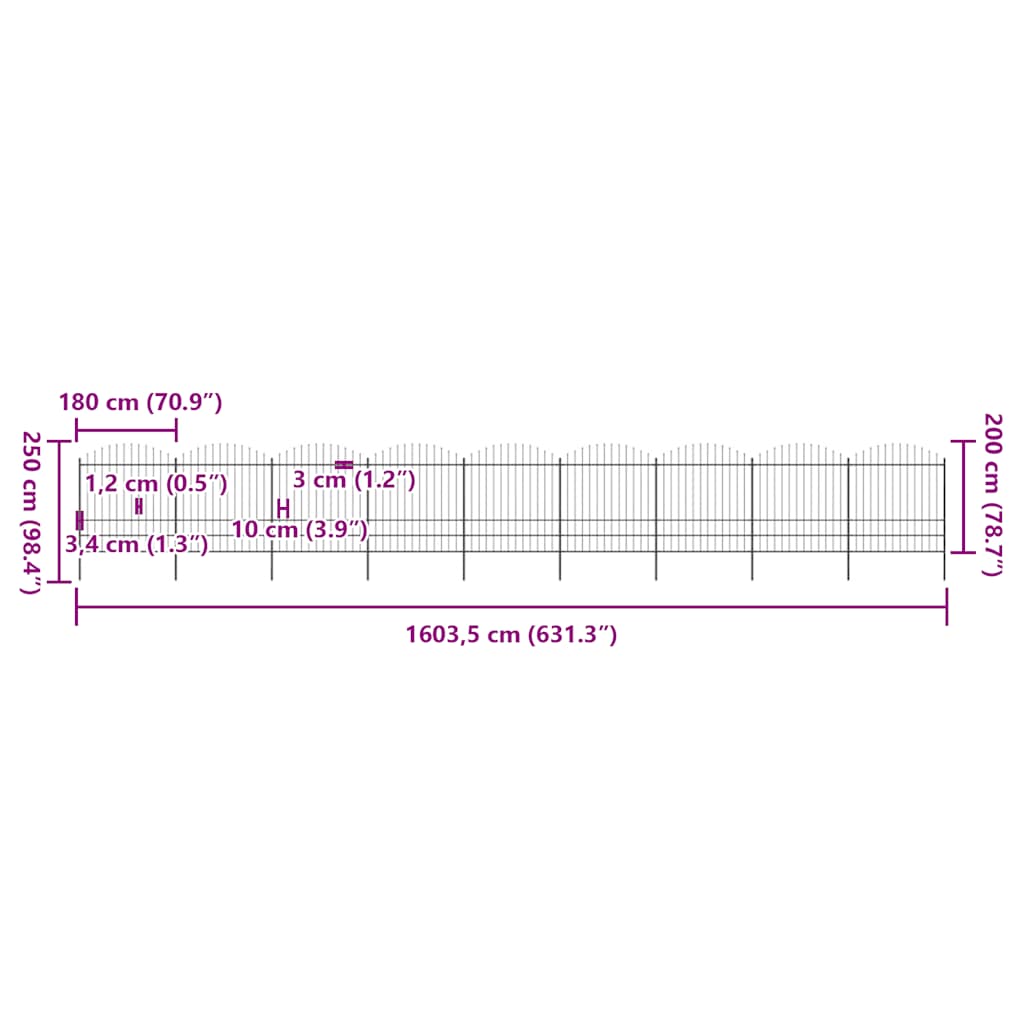 Spear Tip Garden Fence Steel 1781.5 x 200 cm Black