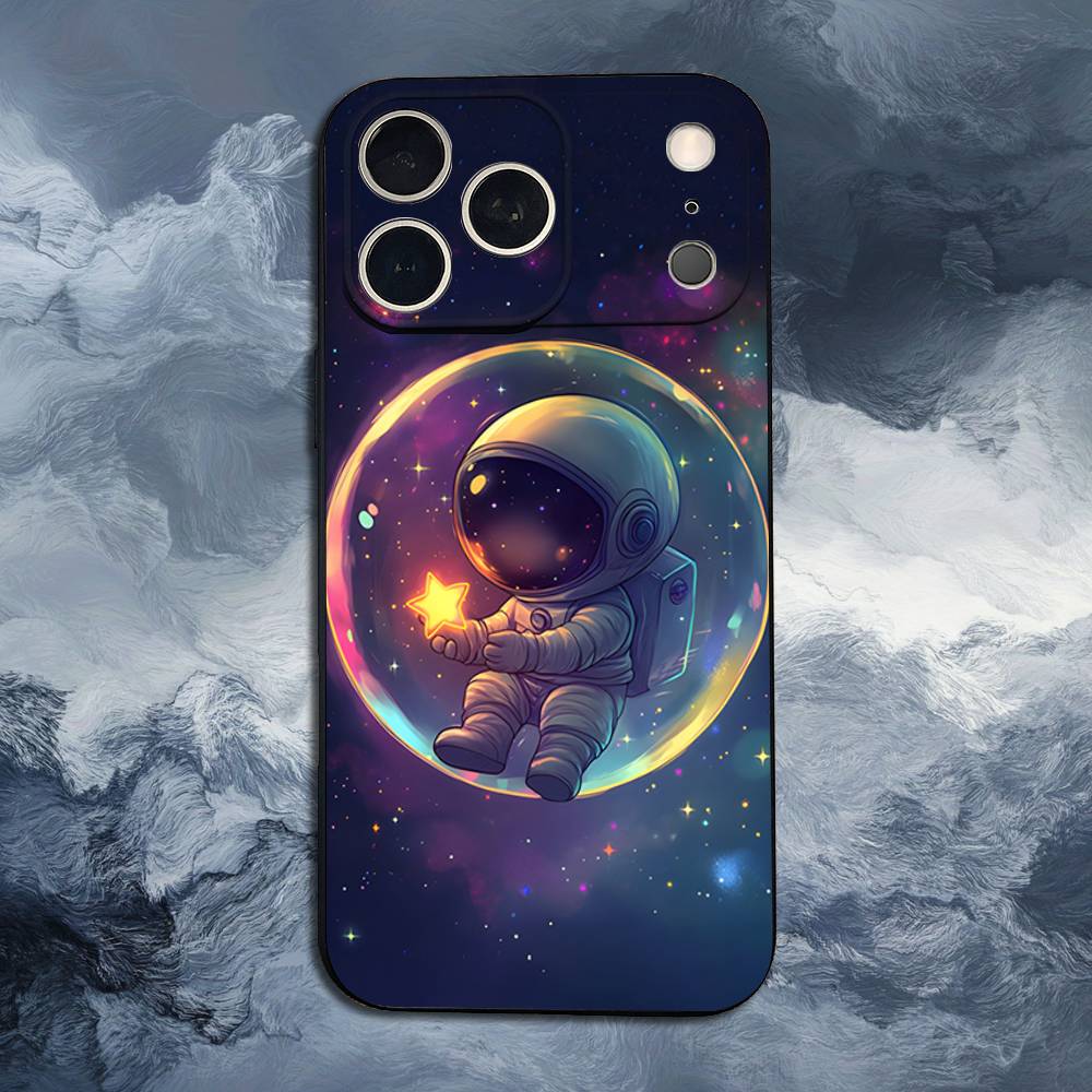 Вселенная Арт Астронавт Телефон Для iPhone 13,12,15,14,11,16,17,Plus,Pro Max,XS,X,XR,SE,Mini,8,7,Мягкий Силикон Черный