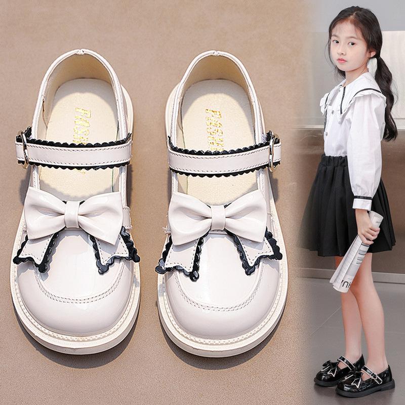 Весенне-осенний новый корейский стиль в британском стиле для маленькой девочки, черные мягкие удобные кожаные туфли с мягким концом