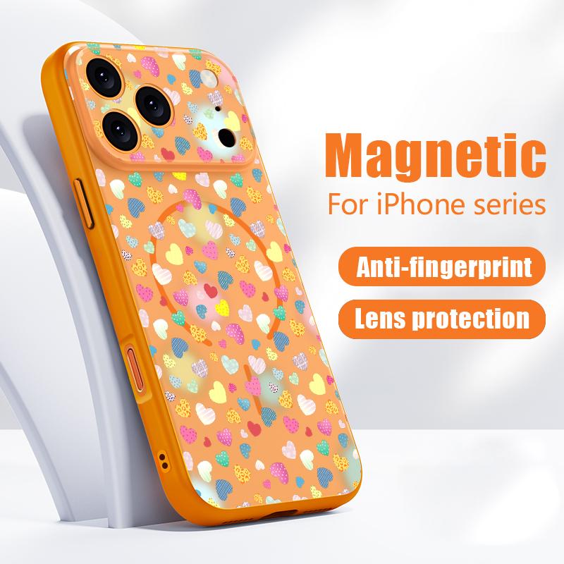 Милый Чехол с Принтом Сердечек Макарон Для iPhone 17 18 Pro Max Для iPhone 16 15 14 13 Pro Max Магнитный Для Magsafe Гибридный Чехол для Телефона с Ощущением Кожи