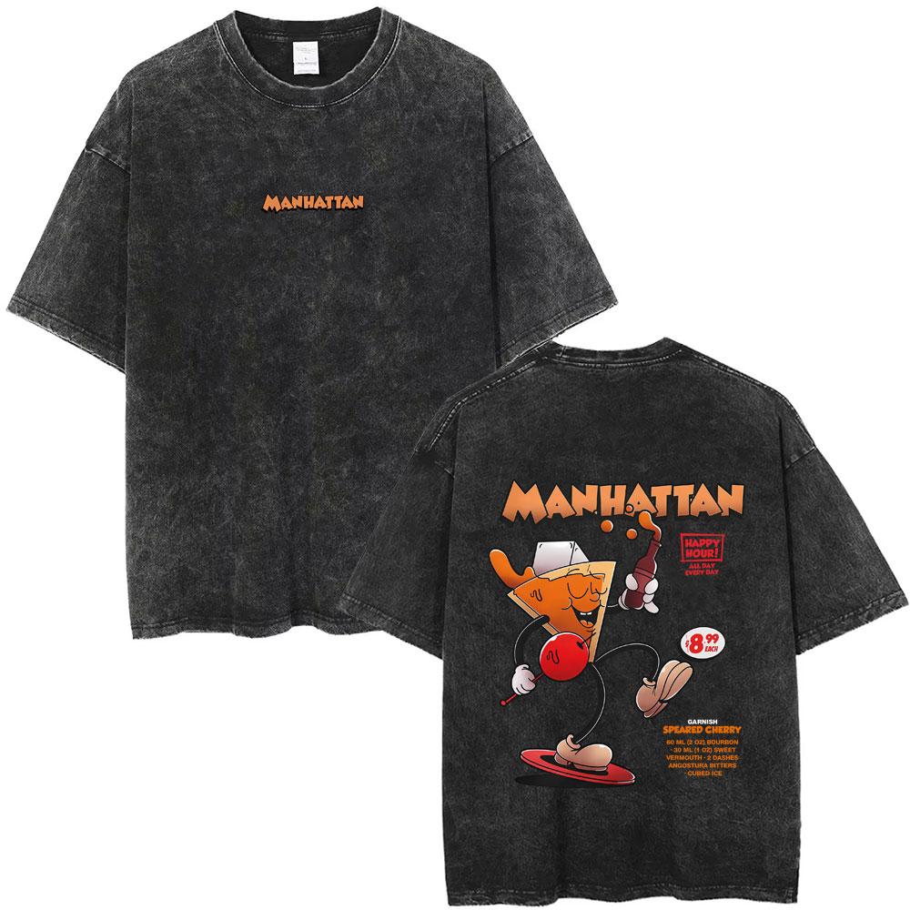 Old Fashioned Cocktail Funny Meme Washed Vintage T Shirts Men Women Casual Oversized Tshirt Male Fashion Oversized Streetwear