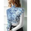Women's Sexy Turtleneck Long Sleeve T-Shirt, Regular Length, All Seasons, Blue Flower Design