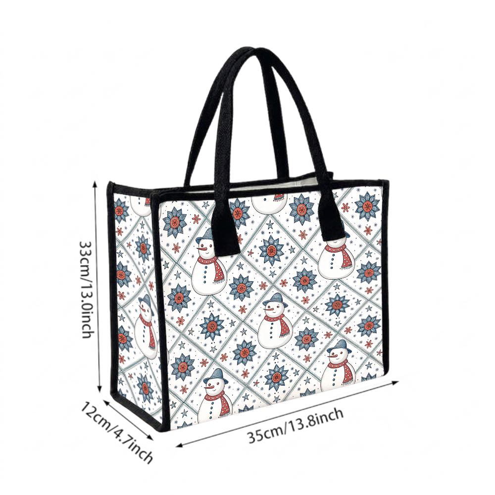 Winter Snowman Print Canvas Tote Bag Casual Daily Shopping Handbag