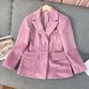 Pink Lapel Woolen Plush Coats Women Elegant Long Sleeve Button Office Lady Blazer Jacket Winter Fashion Packet Loose Coat
