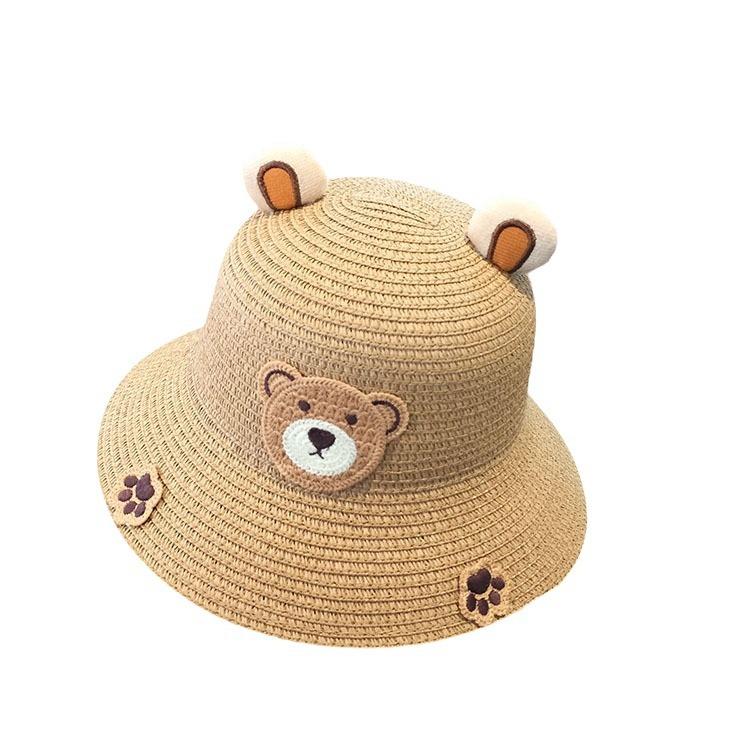 Cute Kids Sun Hat With 3D Cartoon Bear And Dinosaur Summer UV Protection Bucket Cap For Boys And Girls Straw