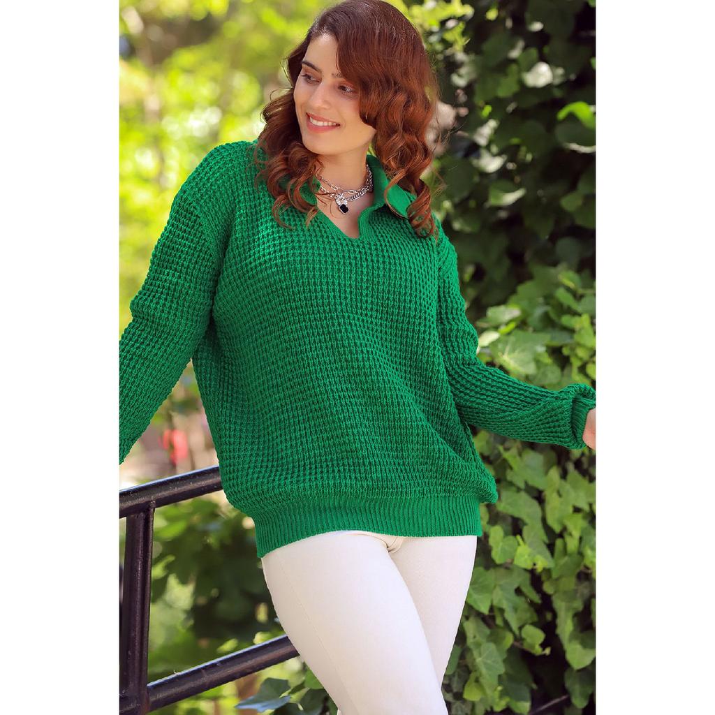 V Polo Neck Thessaloniki Rice Knitted Long Sleeve Comfortable Fit Winter Thick Knitwear Knitted Sweater