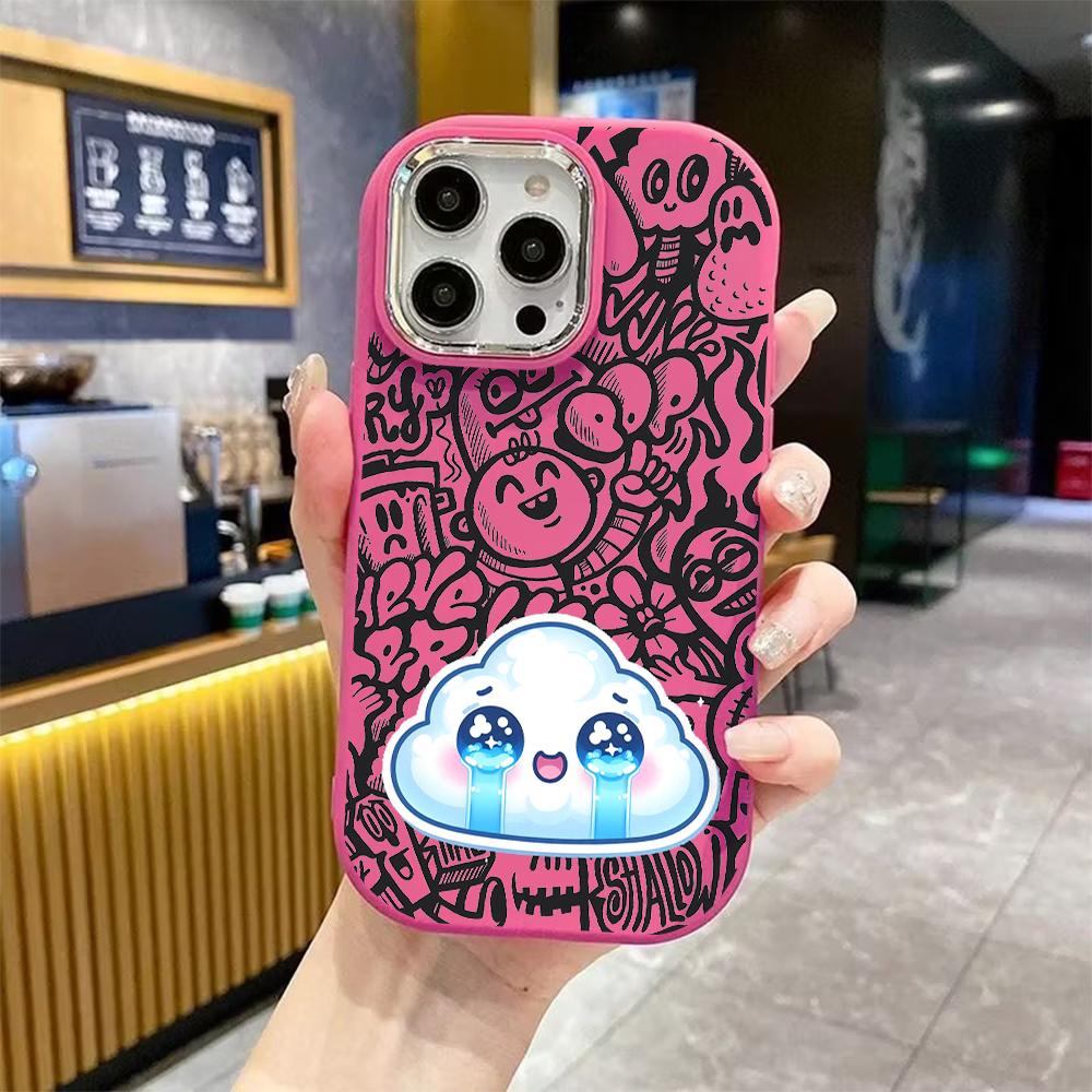 Чехол для телефона: 2D плоский дизайн, подходящий для защитного чехла iPhone 18 17 16 15 14 13 Pro, стиль для пары, плачущее облако, подарок на Рождество и Хэллоуин
