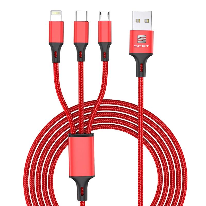 Автомобильный значок 3-в-1 Тип C Lightning Micro USB Кабель для быстрой зарядки для Seat Leon Cordoba Arona 5 6 MII Alhambra FR Altea Ibiza Toledo