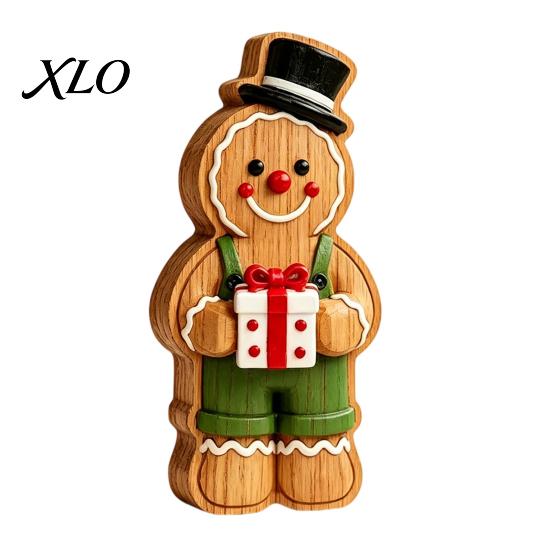 Decorative Wood Craft Ornaments Christmas Gingerbread Man Ornament, Hand Painted Vintage Wooden Tabletop Atmosphere Decorations Figurine, Rustic