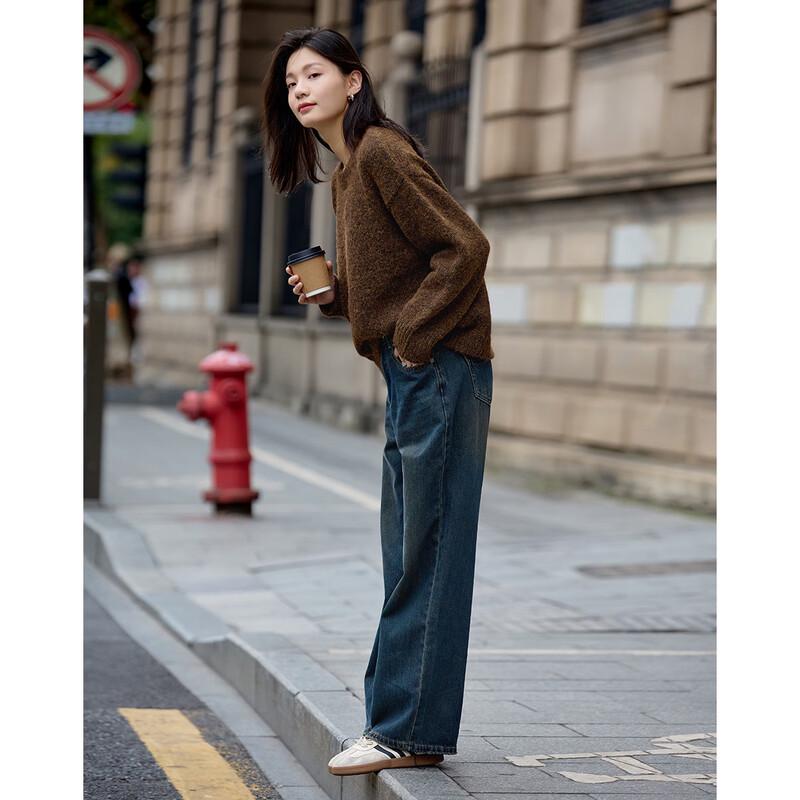 Demana Women's Retro Lazy Style Round Neck Knit Sweater