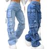 European & American Plus Size High Waist Multi-Pocket Denim Pants for Women