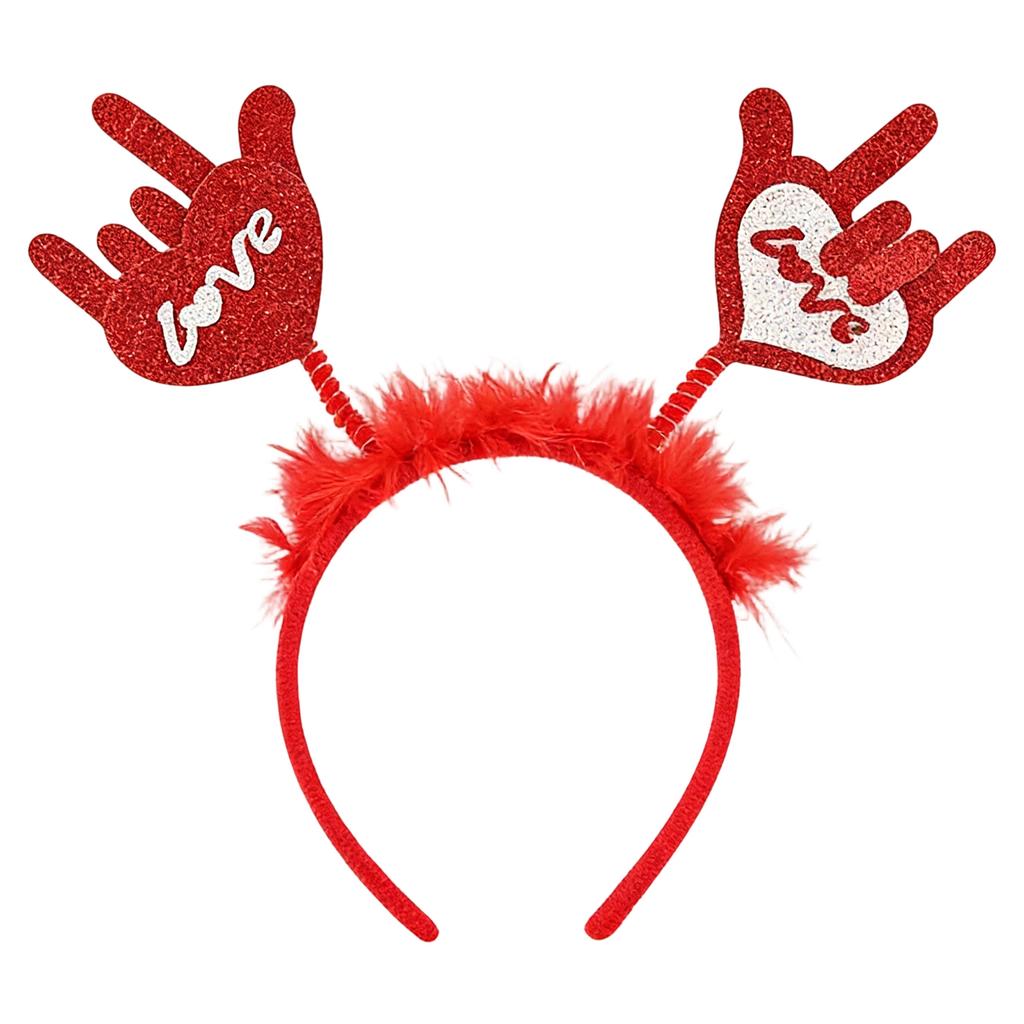 Heart Shaped Glitter Headband with Decorative Tinsel and Flexible Heart Accents for Costume Party Events and Celebrations