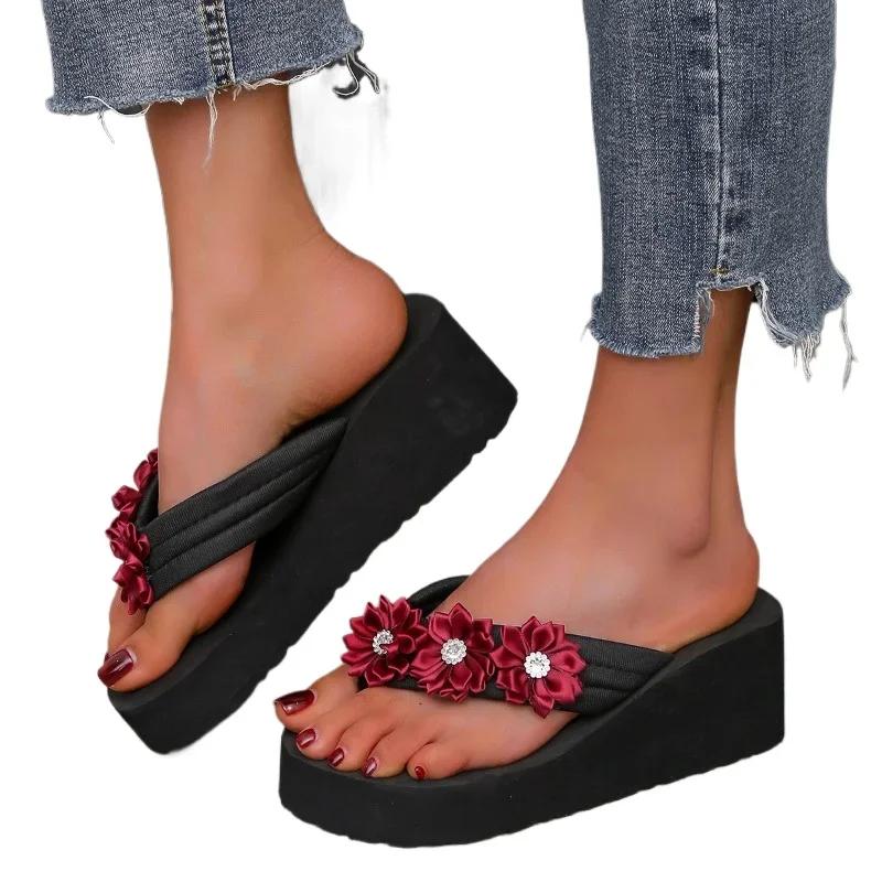 Fashion 2024 Fashion Shoes for Women Flip Flops Women's Slippers Platform Casual Slippers Women Crystal Floral Wedges Light Ladies Shoes