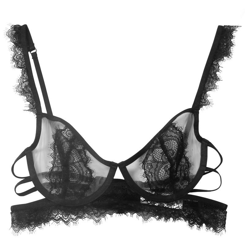 French sexy pure desire lace underwear big chest small anti-sagging soft steel ring gathering bra thin