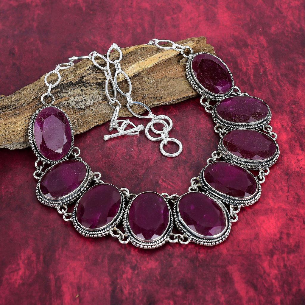 Кашмирский красный рубин, стерлинговое серебро 925 пробы, ожерелье и браслет, комплект ювелирных изделий, ювелирные изделия ручной работы, прекрасный драгоценный камень, регулируемая цепочка, комплект ювелирных изделий для нее