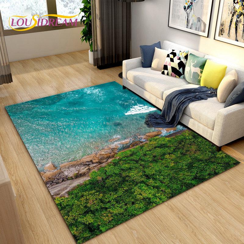 3D коврик с океаном, морской водой, пляжем, водным пейзажем, коврик для гостиной, спальни, дивана, коврик для двери, детский нескользящий напольный коврик