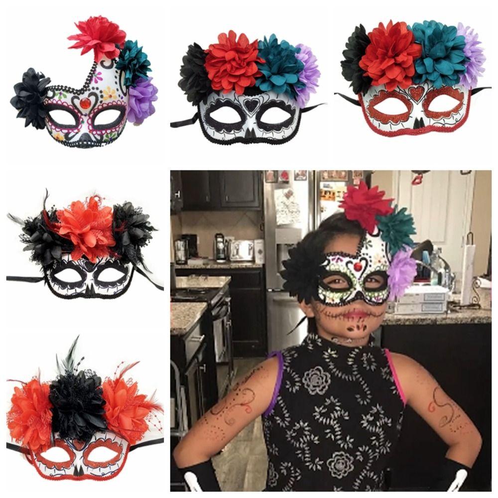 Fashion Halloween Mask Flowers Flower Wearing Ghost Mask Mexican Day of The Dead Mask Girls Lady