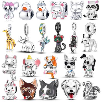 925 Серебро Прекрасные Домашние Животные Собака Кошка Животные Сова Кролик Лев Подвески Бусы Подвески Браслет Ювелирные Изделия Подарок