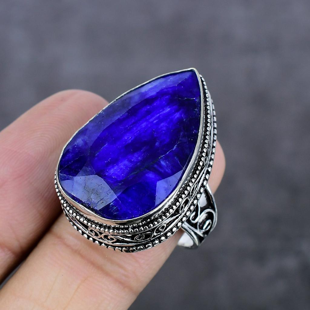 Натуральный сапфир натуральный 925 стерлингового серебра ювелирные изделия кольцо размер 9 r3k57