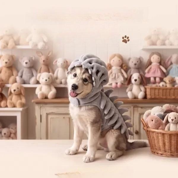 Funny Halloween Dog Dino Skeleton Costume Cute Pet Dinosaur Skull Plush Hat Plush Skeleton Dog Costume Halloween Party Photo Props Accessories