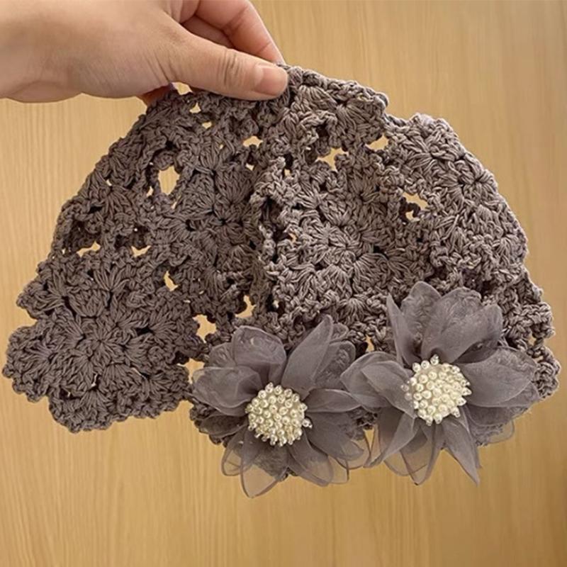 Дышащая ажурная вязаная шапка с цветами, повседневный берет, летняя, с цветами, дышащая хлопковая шапка-бини, солнцезащитный козырек, женская
