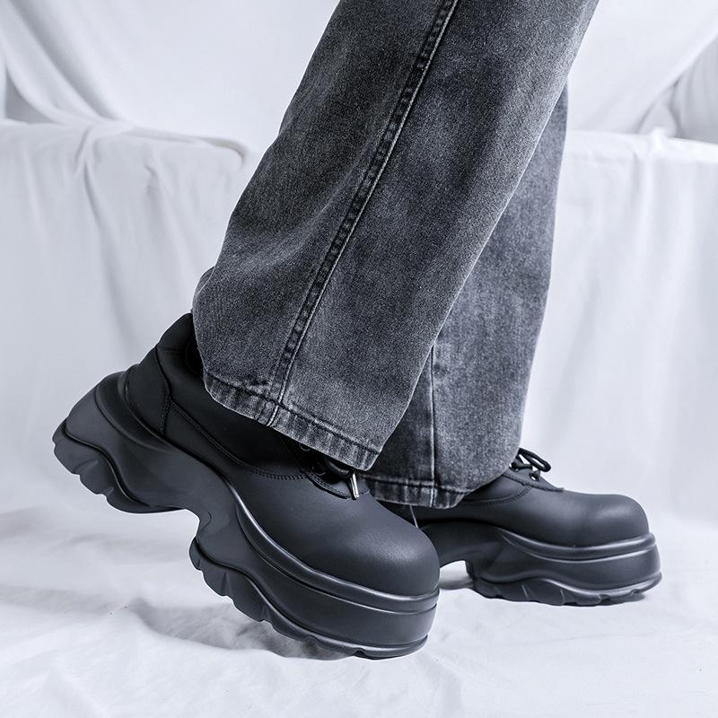 Туфли дерби на платформе Niche Paris мужские, увеличивающие рост, полностью черные, британские спортивные туфли Darth Vader для папы, прилив 24307-R