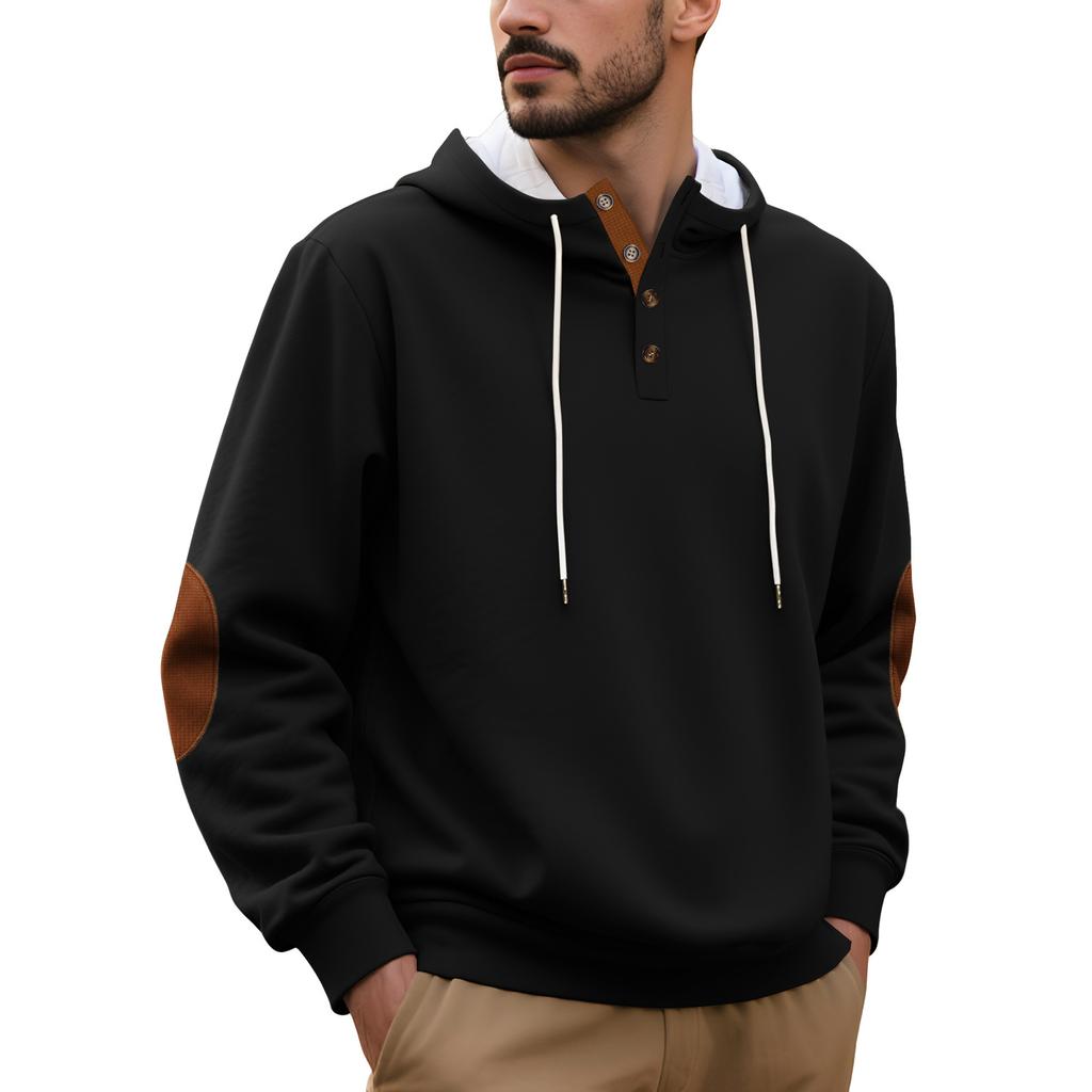 Men's Casual Composite Loose Fitting Pullover Solid Color Hooded Sports Thick Hoodie