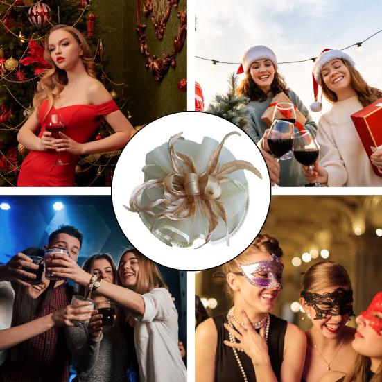 Women Fascinator Hat Tea Party Wedding Flower Feathers Headpiece Handmade Gauze Headband Clip Bridal Hair Accessories