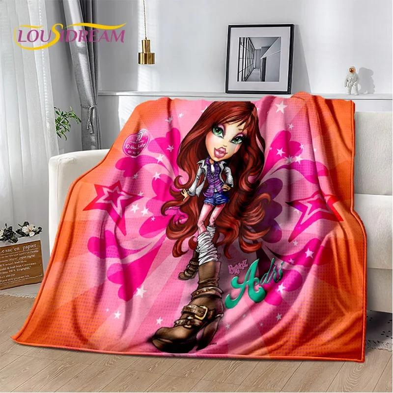 Cartoon Bratz doll Girls 3D Printed Soft Flannel Blanket for Beds Bedroom Sofa Picnic,Throw Blanket for Outdoor Leisure Nap Gift