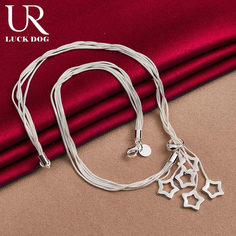 Ожерелье из стерлингового серебра 925 пробы со змеиной цепочкой и звездой, свадебная бижутерия