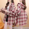 Женская клетчатая рубашка с капюшоном: Весна/Осень 2024, Корейский стиль, Свободный крой, Большой размер, Куртка с длинным рукавом