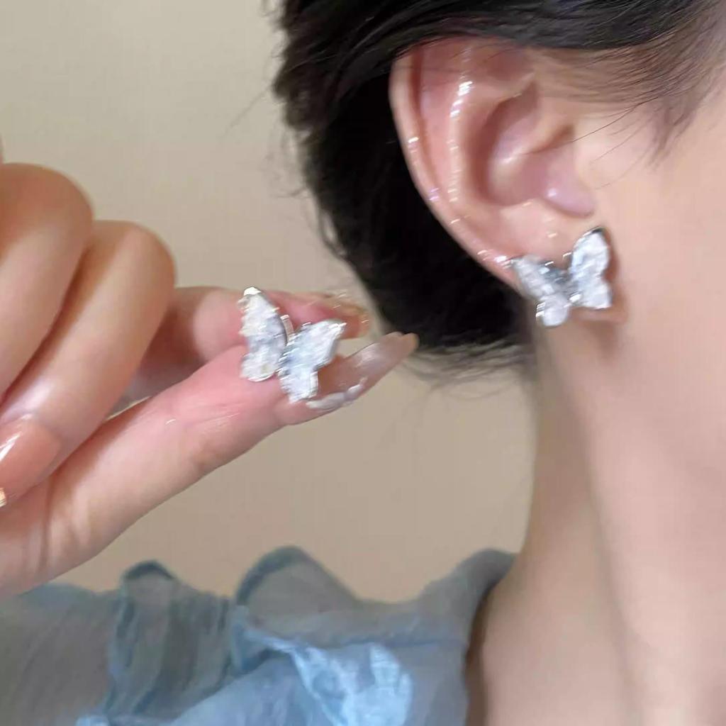 Уникальные серьги-пусеты из серебра 925 пробы с цирконом и жемчугом в виде бабочек для женщин - Высококачественная модная бижутерия