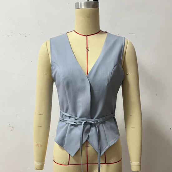 Женский весенне-летний жилет с глубоким v-образным вырезом, повседневный жилет без рукавов на шнуровке, облегающий однотонный праздничный жилет, уличная одежда