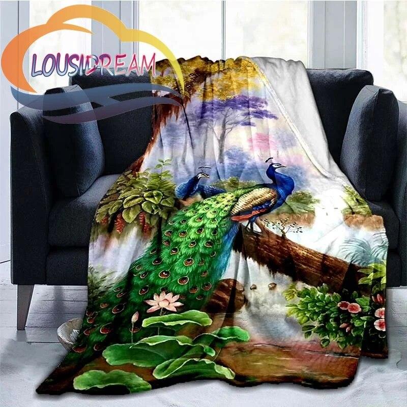 Animal Blanket Peacocks and Tigers Print All Season Lightweight Plush Cozy Super Soft Luxury Couch Sofa Bed