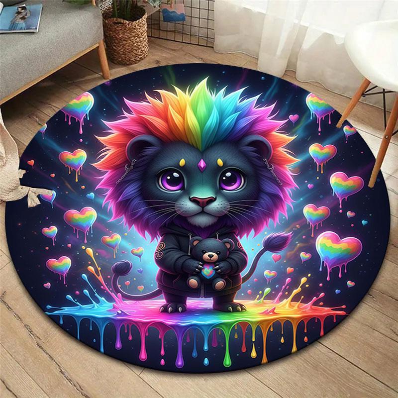 PunkLittleBeast Round Area Rug,Carpet Rug for Living Room Bedroom Sofa Playroom Decor,Non slip Floor Mat