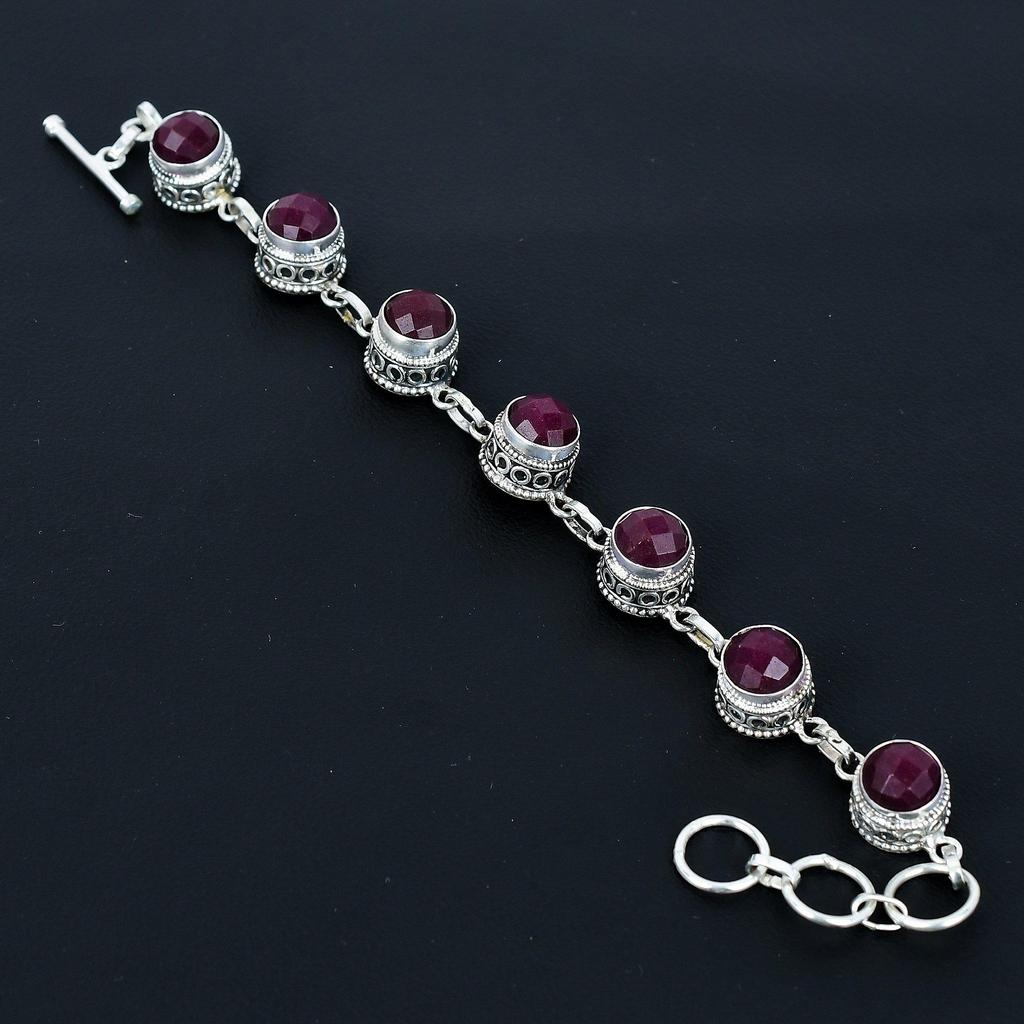 Красивый рубиновый браслет Браслет из стерлингового серебра 925 пробы Браслет с регулируемой цепочкой Браслет ручной работы в стиле бохо Ювелирные изделия с рубином Подарки на помолвку