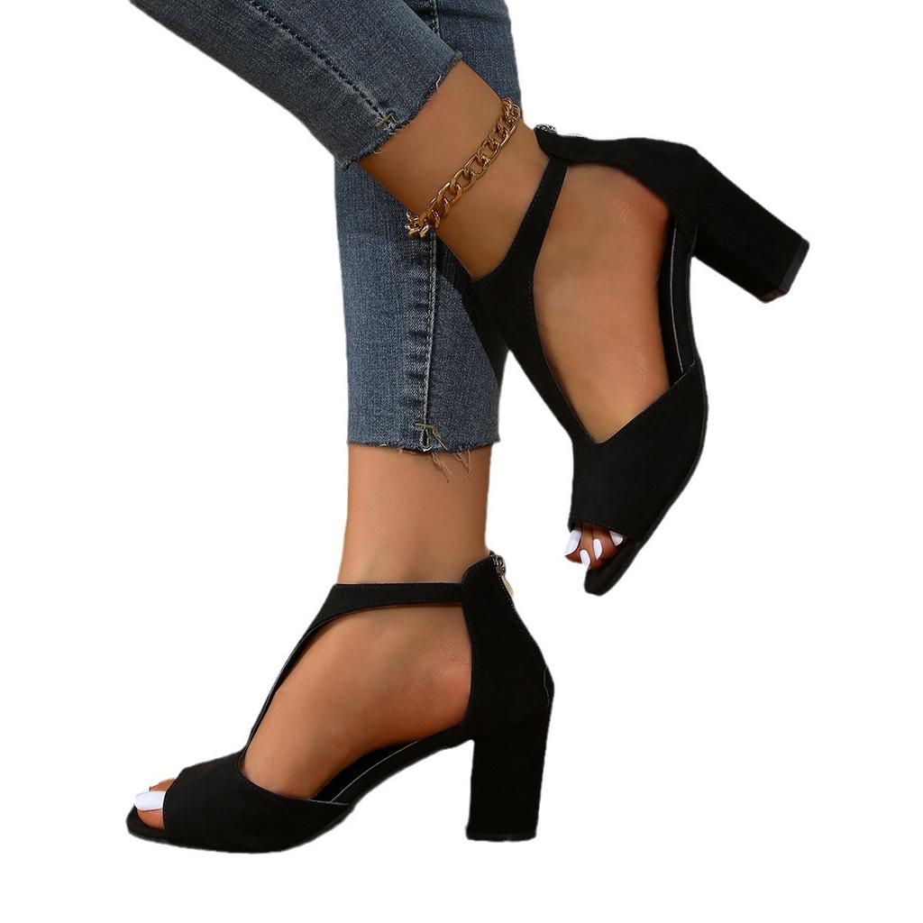 Босоножки на толстом каблуке большого размера женские летние новые европейская и американская мода с открытым носком сумка каблук задняя молния высокий каблук с открытым носком высокий каблук