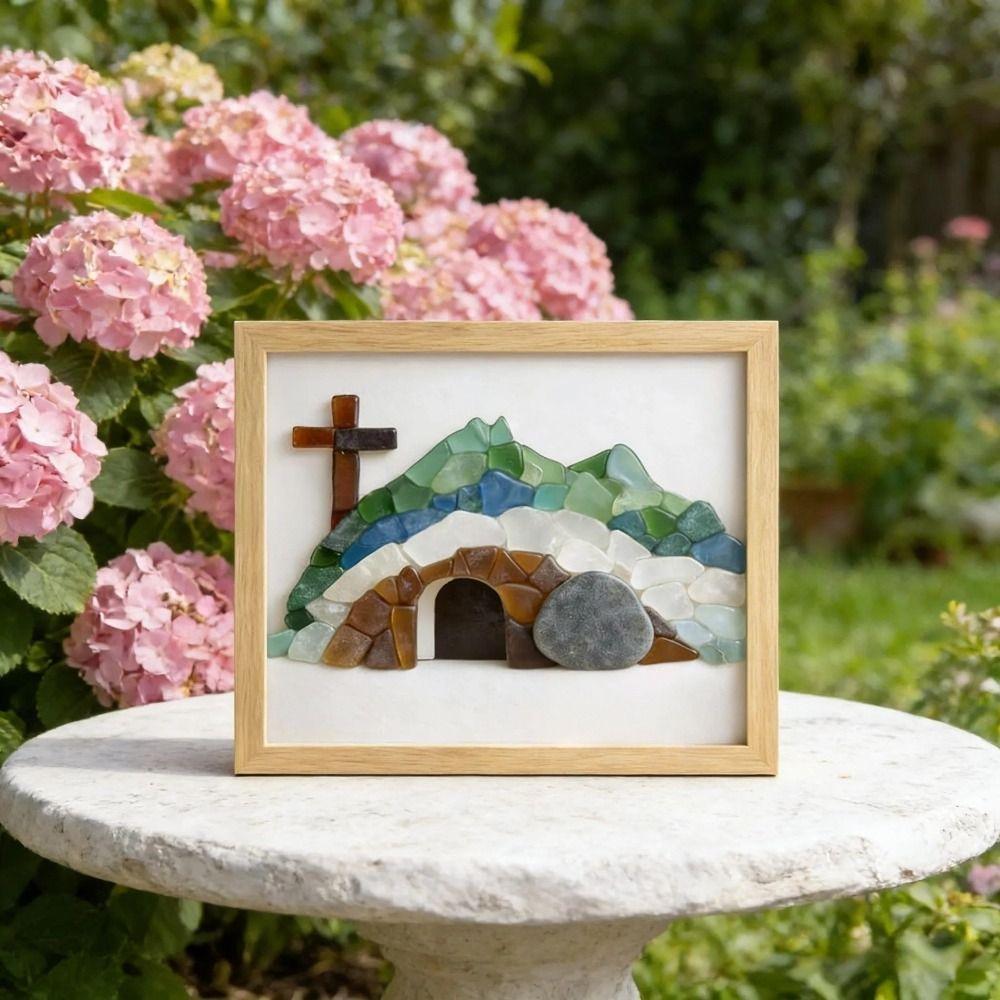 Handmade Simulation Sea Glass Cross Funny Resin Cave Crystal Crucifix Home Ornaments