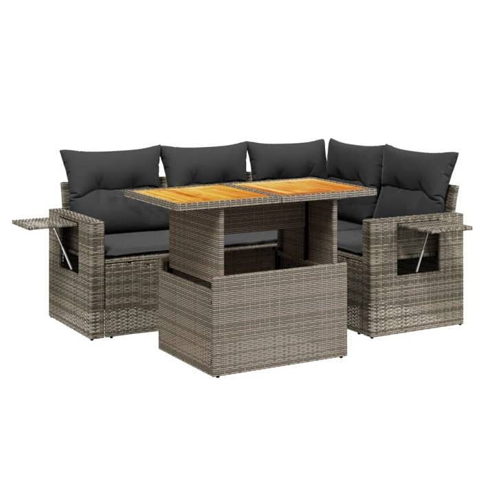 VidaXL Salon de Jardin avec Coussins 5 pcs, Canapés de Terrasse, Ensemble de Meubles de Patio, Mobilier d'Extérieur, Gris 3271739