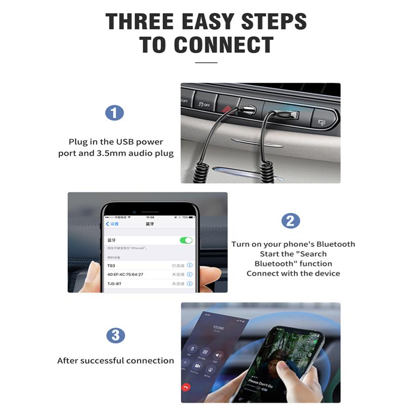 Автомобильный адаптер Aux Bluetooth 5,2 с разъемом USB на разъем 3,5 мм, аудиоключ, приемник BT, передатчик, комплект громкой связи для автоматического беспроводного динамика, музыкального плеера