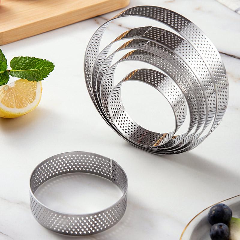 Steel Perforated Muffin RingsCake Mold Heat-Resistant Perforated Cake Mousse Mold Cookies Cutter Pastry Quiche Mold