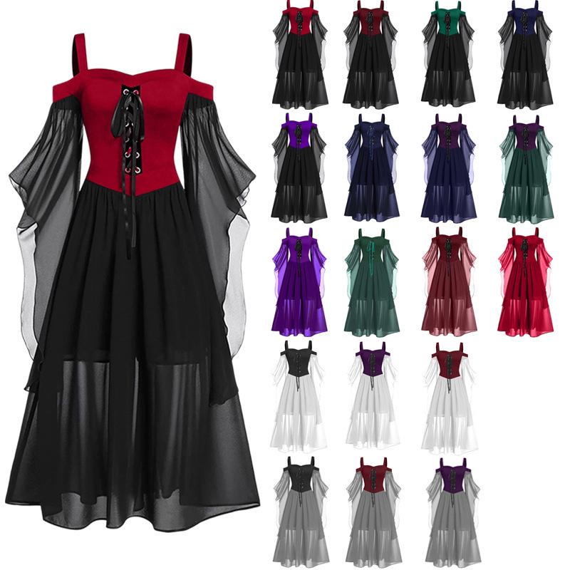 European & American Halloween Sleeveless Chiffon Color Block Dress