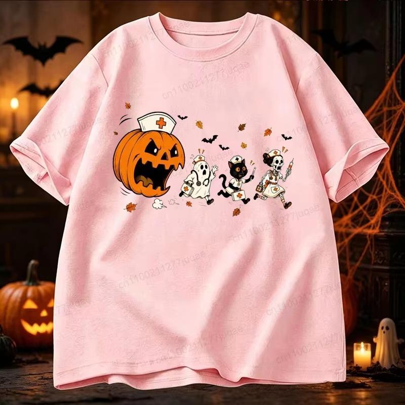 Unisexs And Unisexs Tshirt With Funny Halloween Patterns Horror Medical Team Pumpkin Ghost Skeleton Cat Print Tshirt