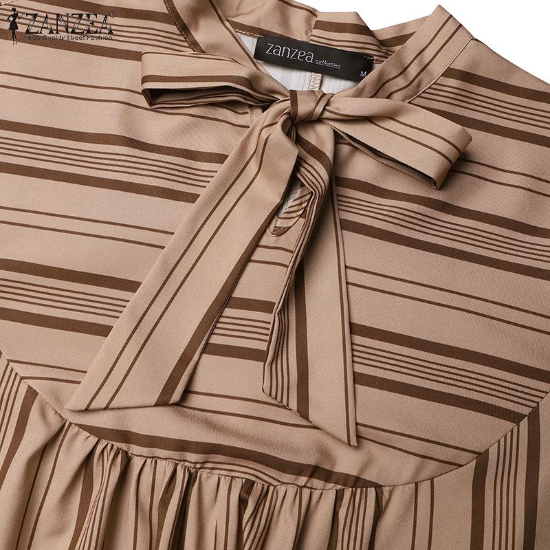 ZANZEA Женское повседневное платье с длинным рукавом и круглым вырезом в полоску с принтом