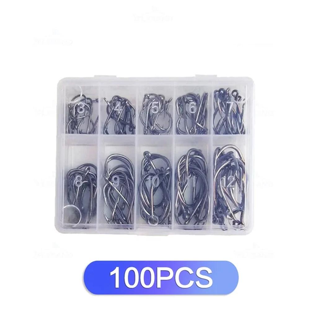 100/500 PCS Fishing Hooks Set #3~#12 Carbon Steel Single Circle Fishhook Fly Fishing Jip Barbed Carp Hooks Sea Tackle Accessorie