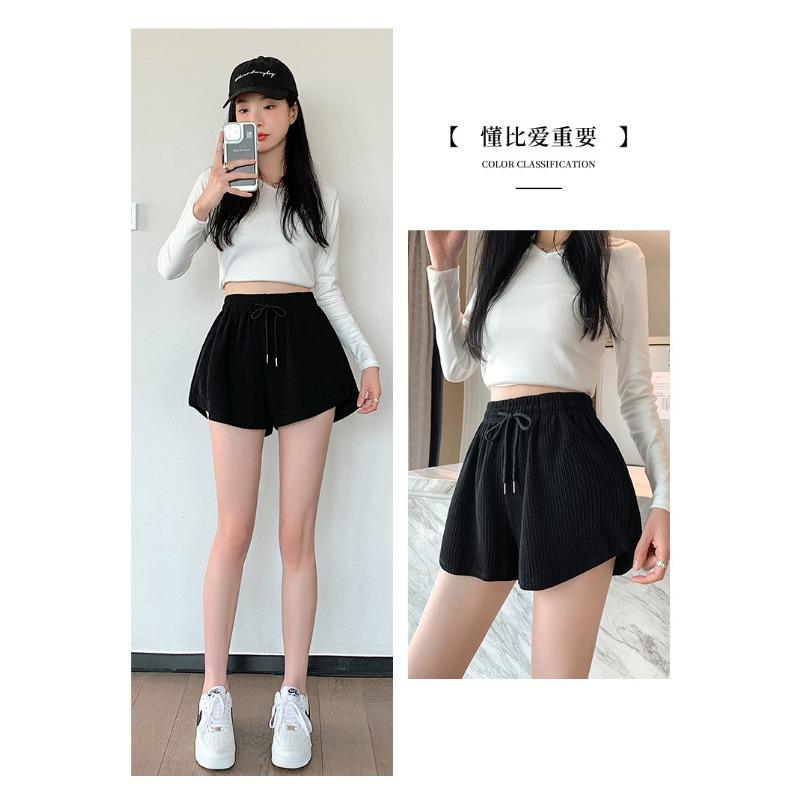 Фитнес-шорты для бега женские летние тонкие свободные повседневные большие размеры широкие штанины с высокой талией спортивные шорты A-word