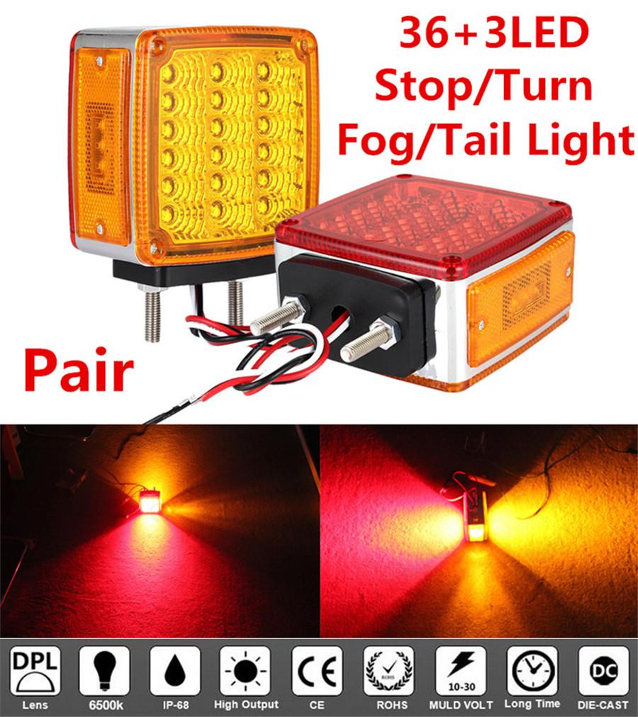 2Pcs 39 LED Tail Brake Light Turn Signal Side Marker Lamp For Truck Trailer Van